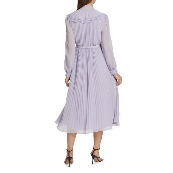 BURRYCO Lilac Chiffon with Lace Broderie Collar Midi-Dress Size 4 -NWT - Picture 2 of 10